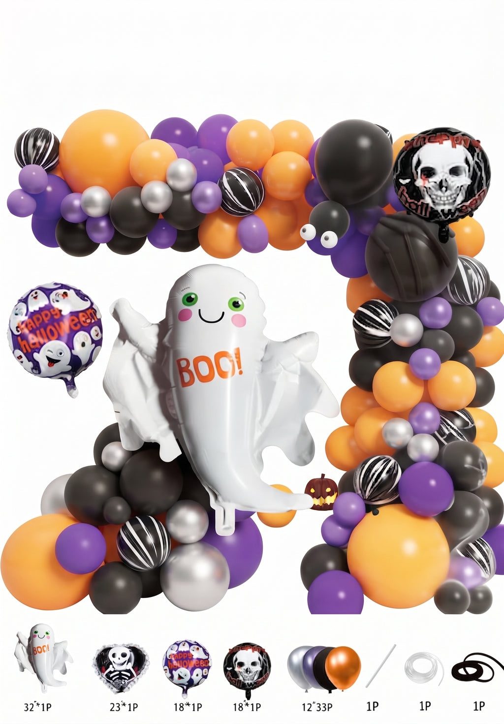 Kit Arcos De Globos Halloween 40 Pzas Globo Gigante Fantasma Y Calavera