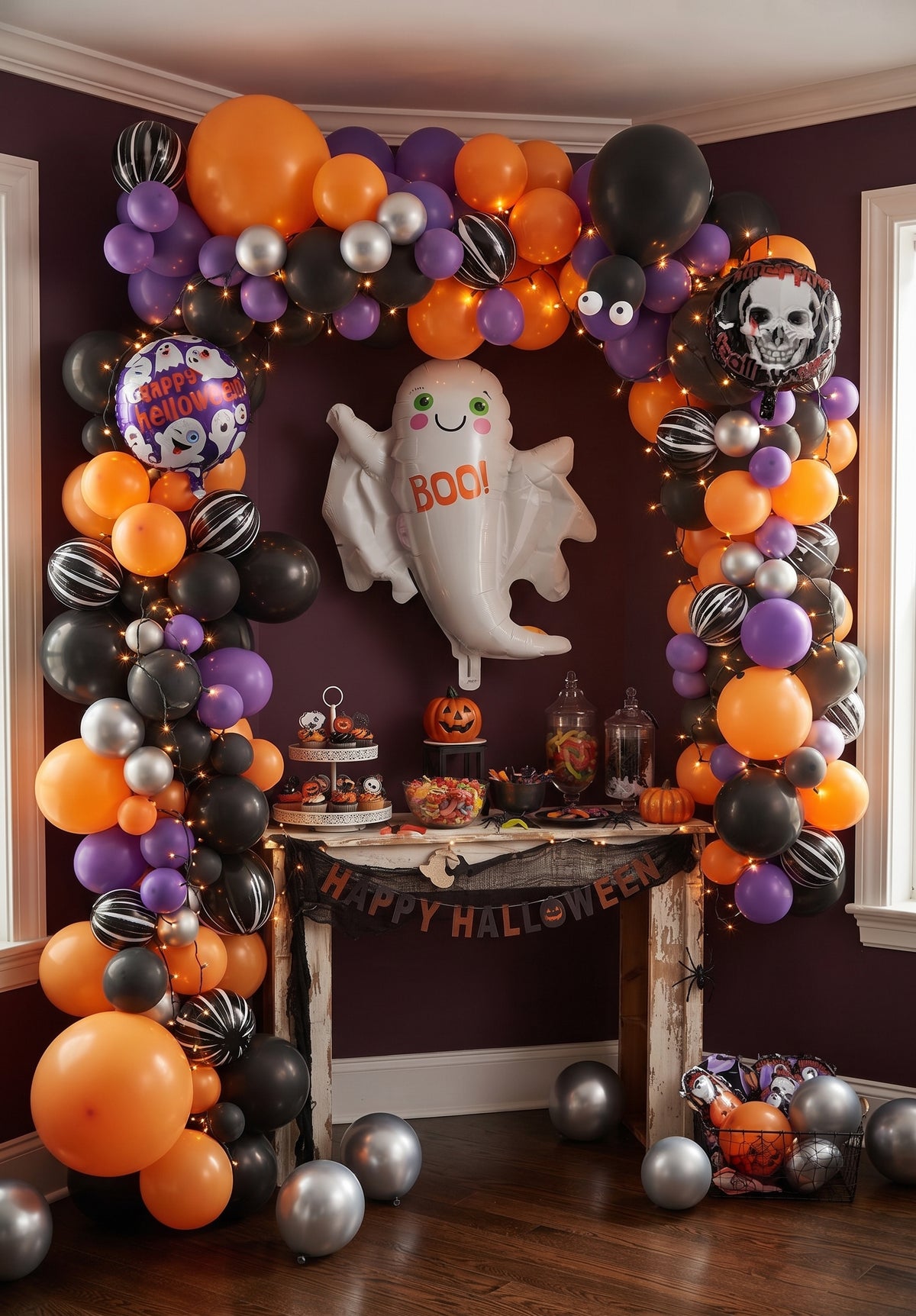 Kit Arcos De Globos Halloween 40 Pzas Globo Gigante Fantasma Y Calavera