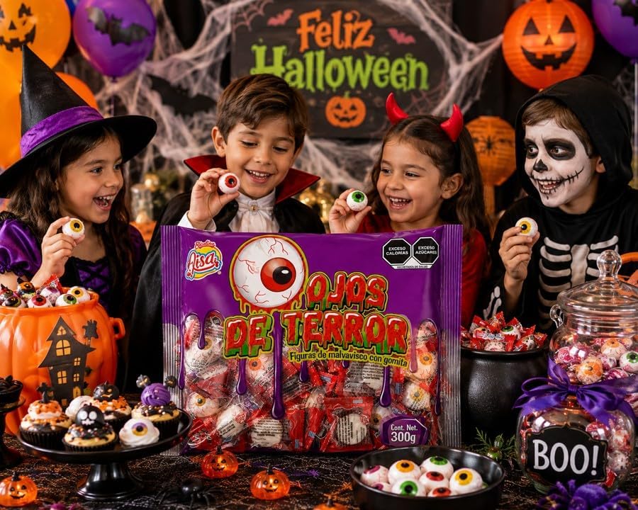 50pz Malvavisco Gomita Suave Ojos Dia De Muertos Halloween Empaque individual Risa