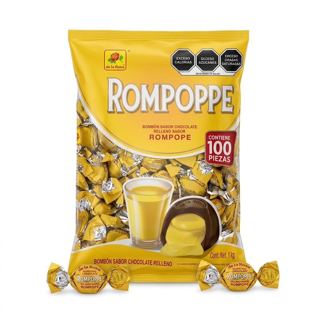 Rompoppe De La Rosa Bombón de Chocolate Relleno de Rompope 100 Pz (1kg) | Dulce Mayoreo