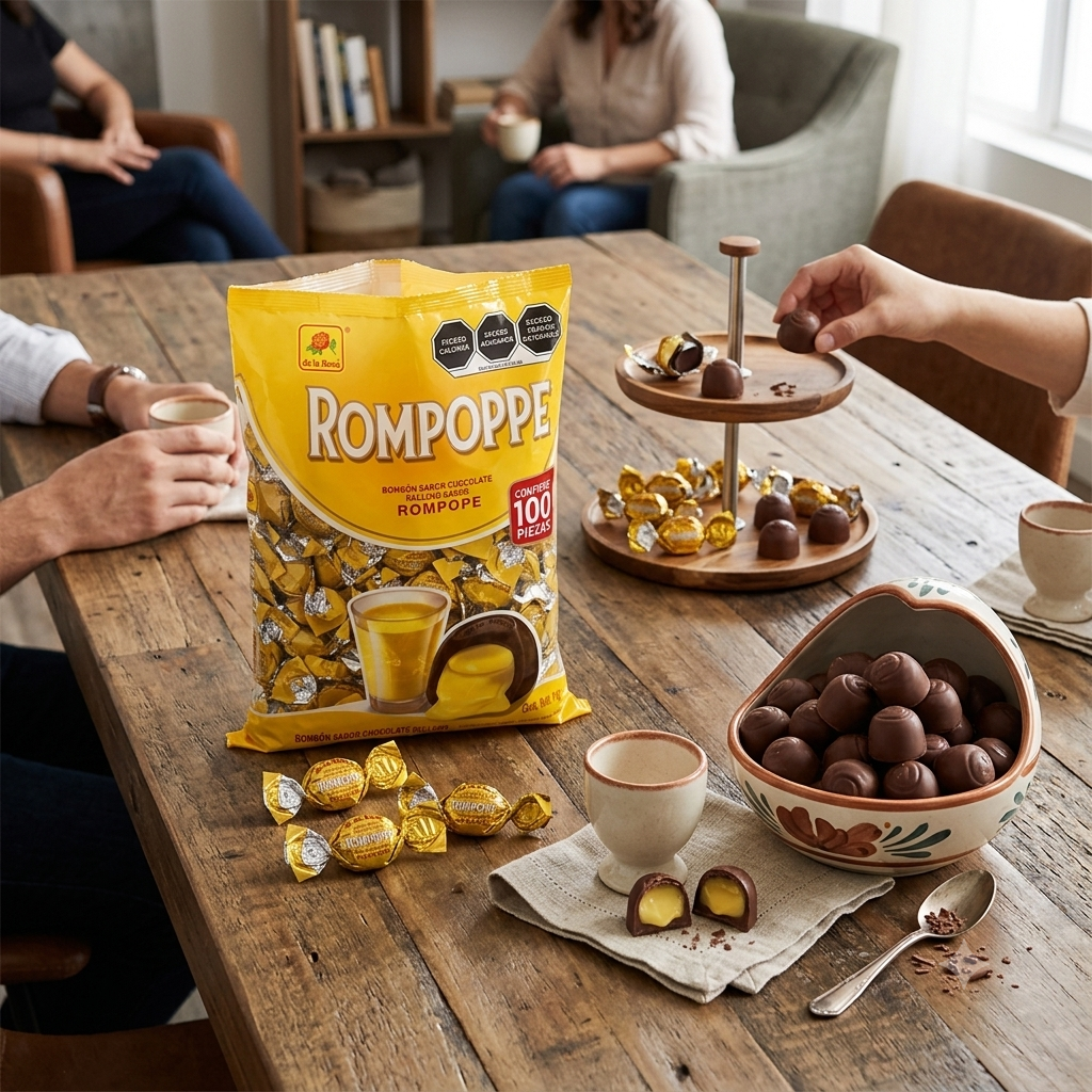 Rompoppe De La Rosa Bombón de Chocolate Relleno de Rompope 100 Pz (1kg) | Dulce Mayoreo