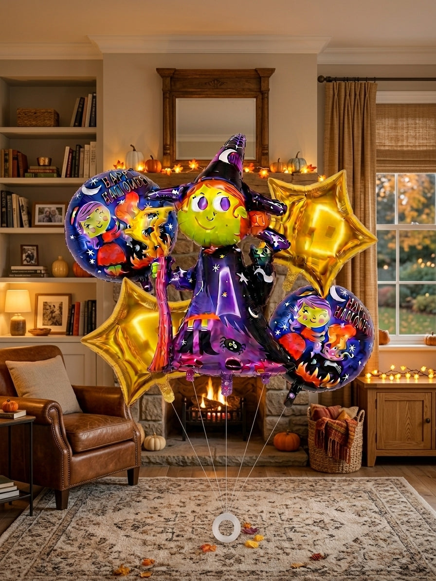 Globo Metálico Bruja Halloween Adorno Fiesta Decoración Terror + Cortina