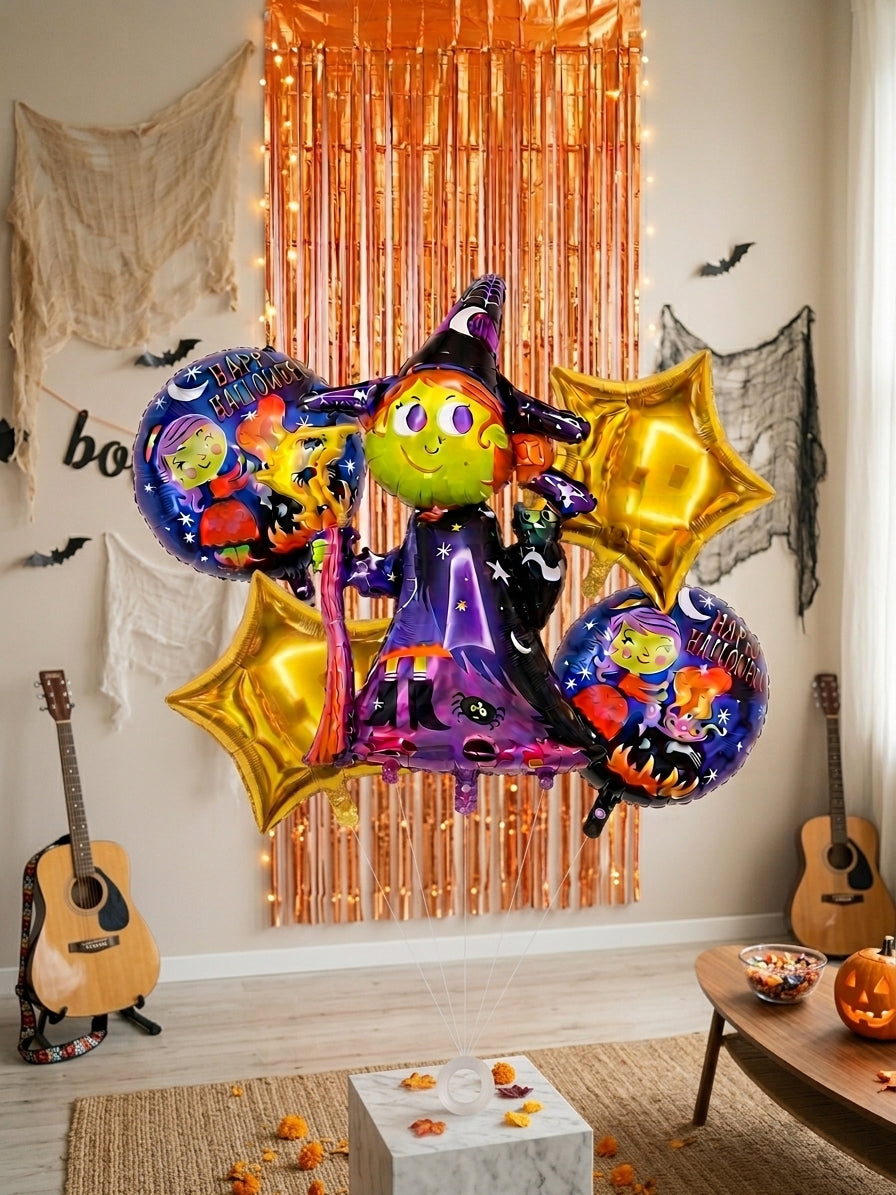 Globo Metálico Bruja Halloween Adorno Fiesta Decoración Terror + Cortina