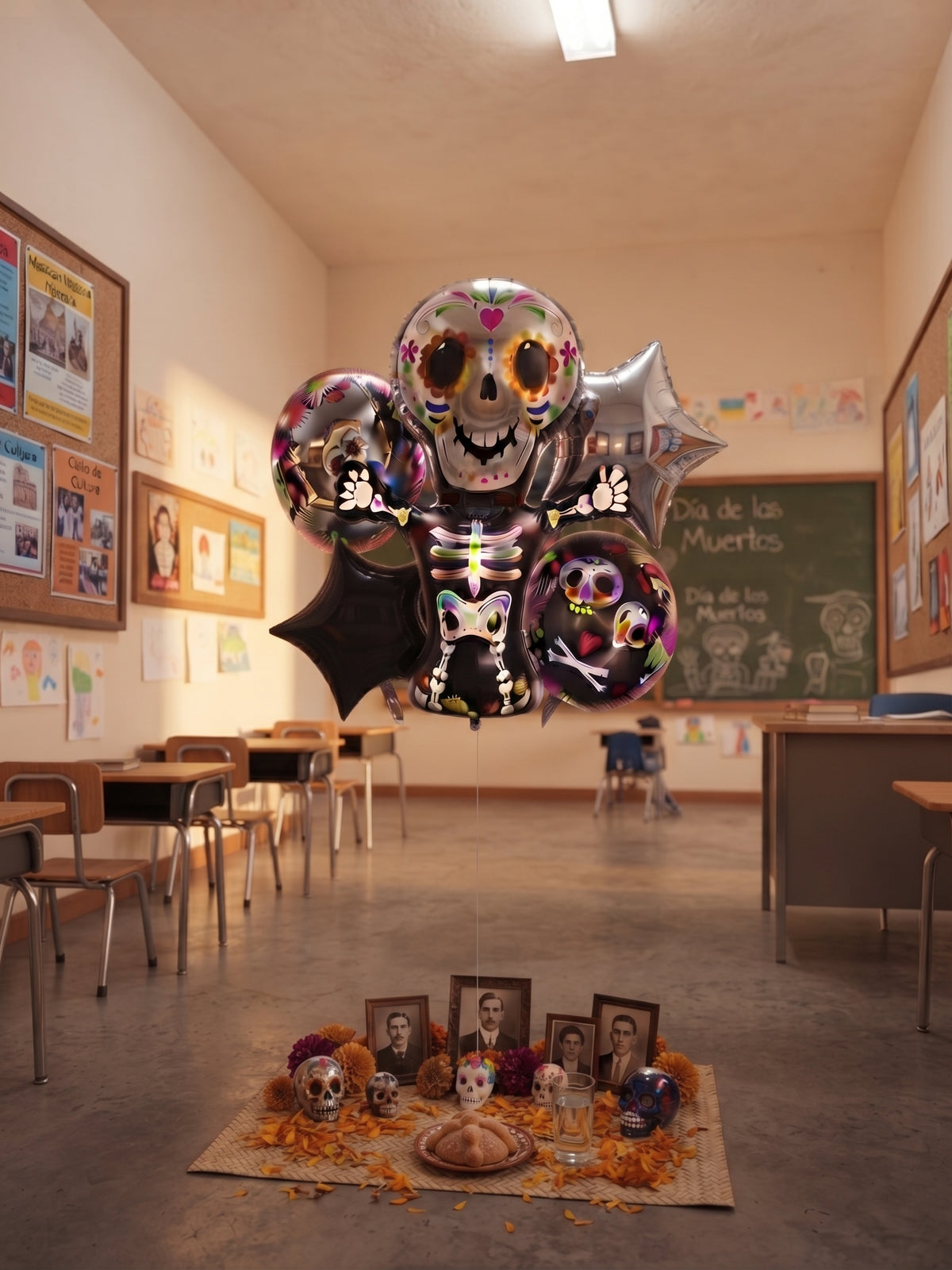 Globo Metálico Calaca Calavera Halloween Día De Muertos Adorno Fiesta