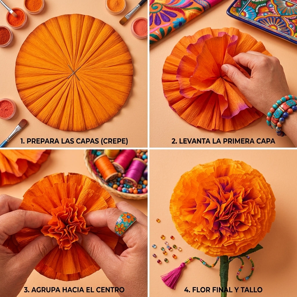 Papel Picado Flor de Cempasúchil Día de Muertos 30 Piezas | Adorno Tradicional