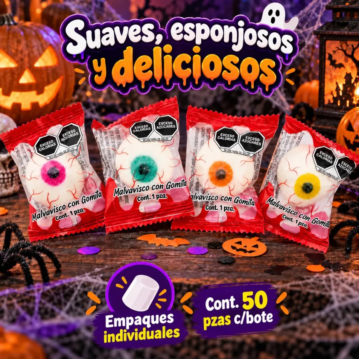 Malvaviscos Gomita Suave "Ojos de Risa" 300g bote | Dulces de Halloween