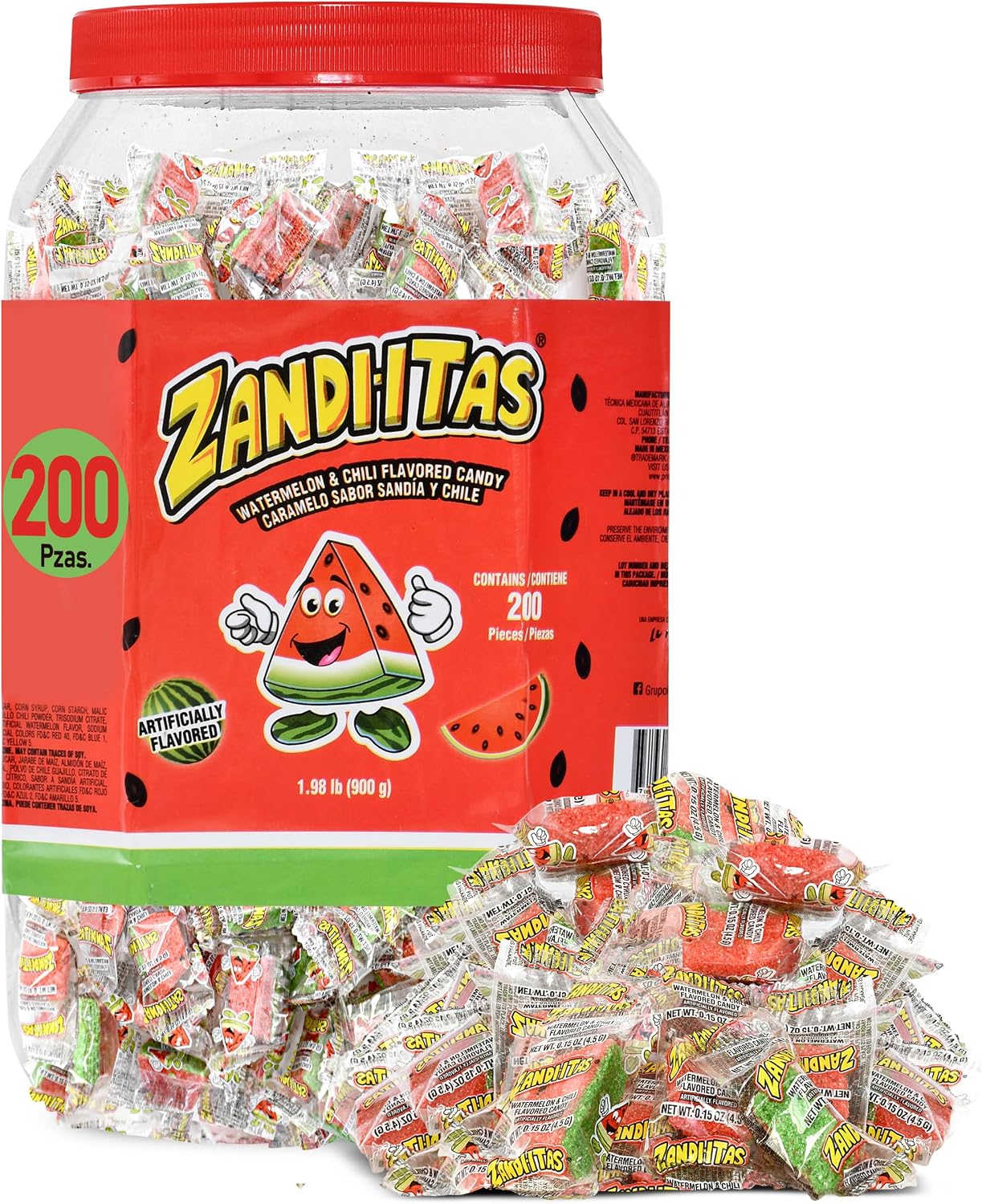 Zandiitas Vitrolero 200 Piezas Sabor Sandía (900g) | Dulces por Mayoreo