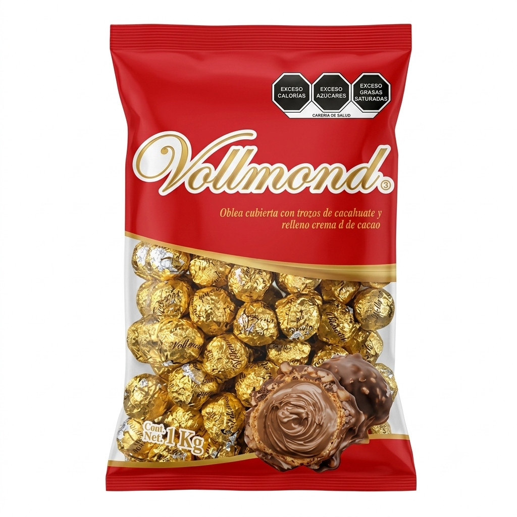 Chocolate con Cacao y Cacahuate Crujiente Vollmond estilo Ferrero Rocher Económico
