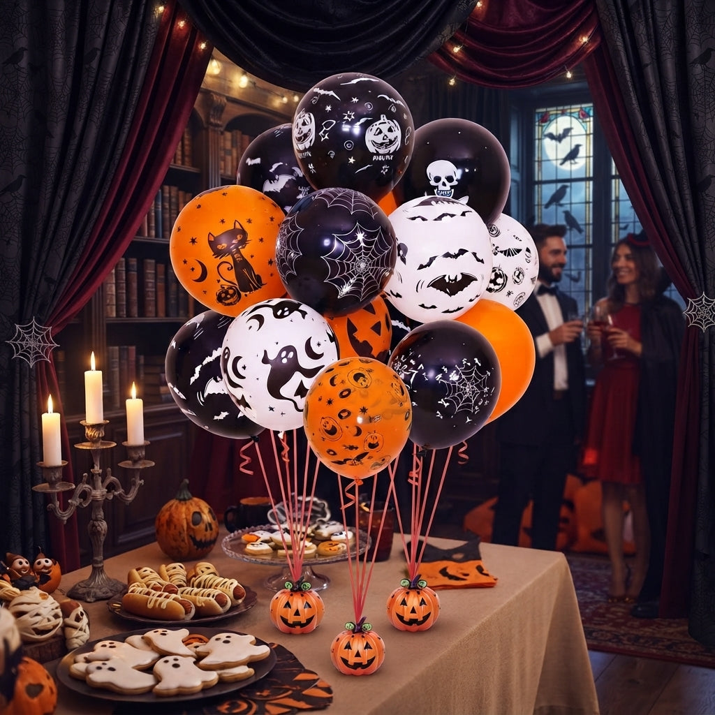 100 Globos Halloween #13 Calabaza Telaraña Fiesta Naranja